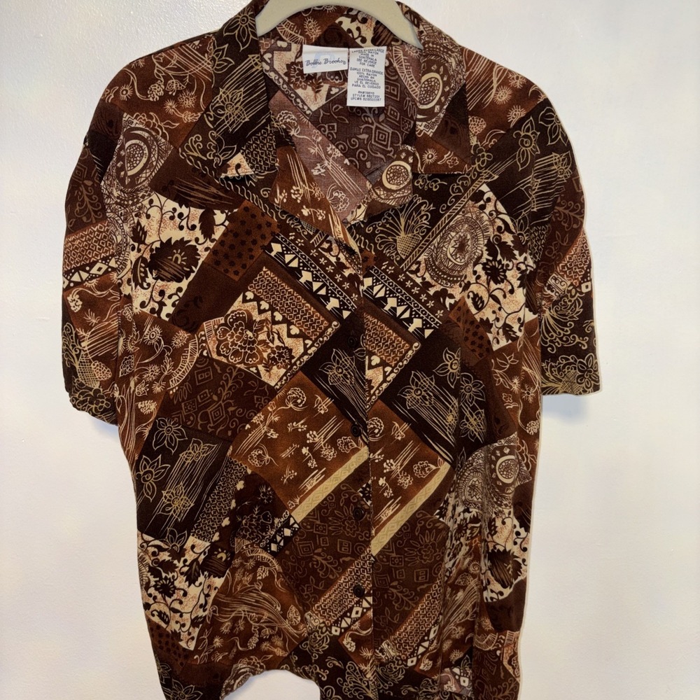 Bobbie Brooks Women's Brown and Tan Vintage Button‎ Up Shirt Boho Size XLarge